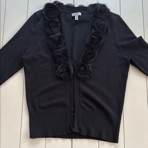Cache Black Elegant Ruffled Cardigan